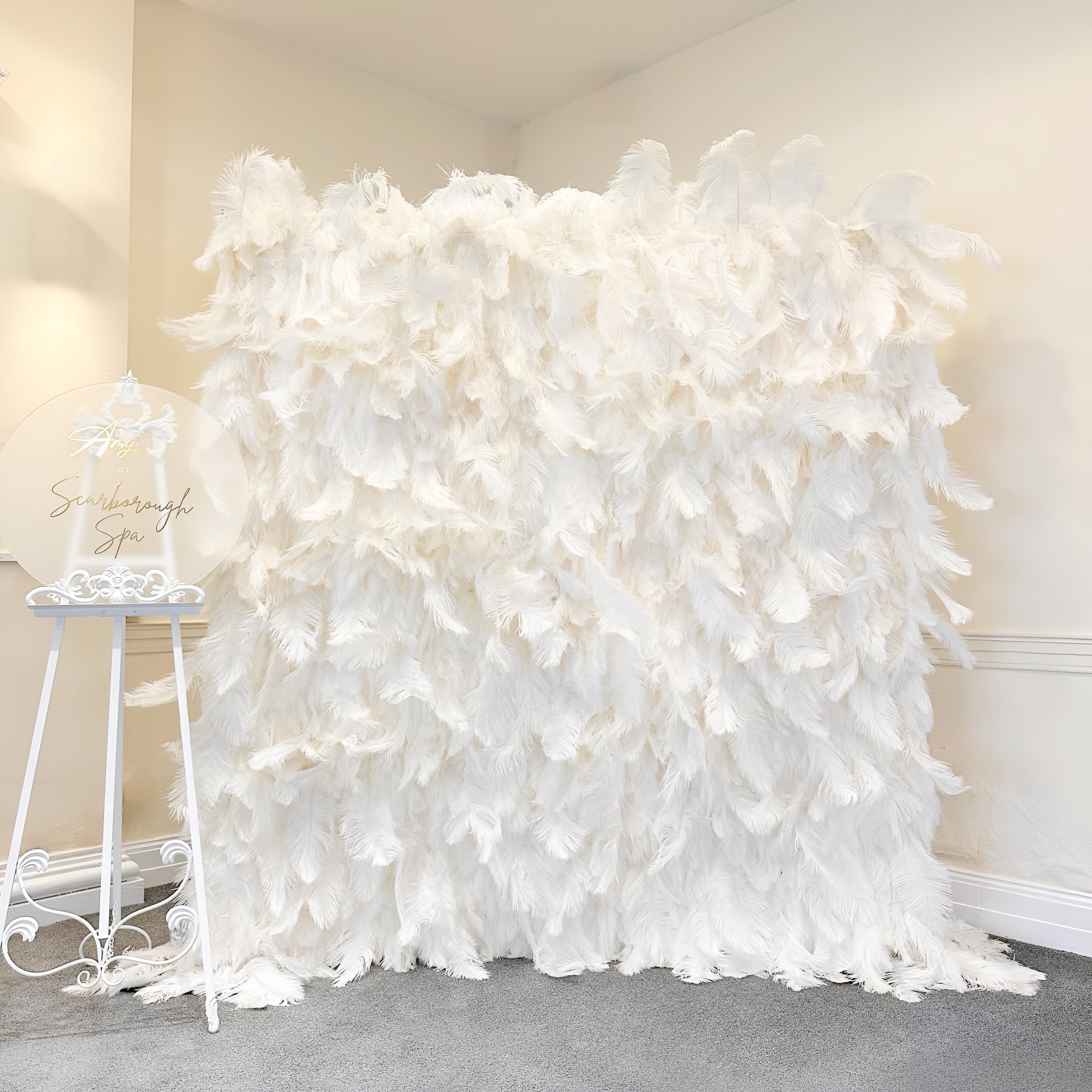 Feather wall cloth back curtain backdrop white