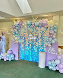 Iridescent “frozen” blue sequin wall