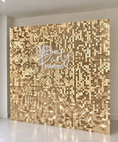 Vanilla gold sequin wall backdrop with “let’s get this party started” neon sign. Uk stock & fast free delivery. 