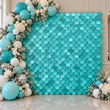 Clearance Aquamarine Blue Scale Shape Sequin Wall Panels - Mermaid Backdrop Tiles