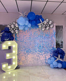 Iridescent “frozen” blue sequin wall